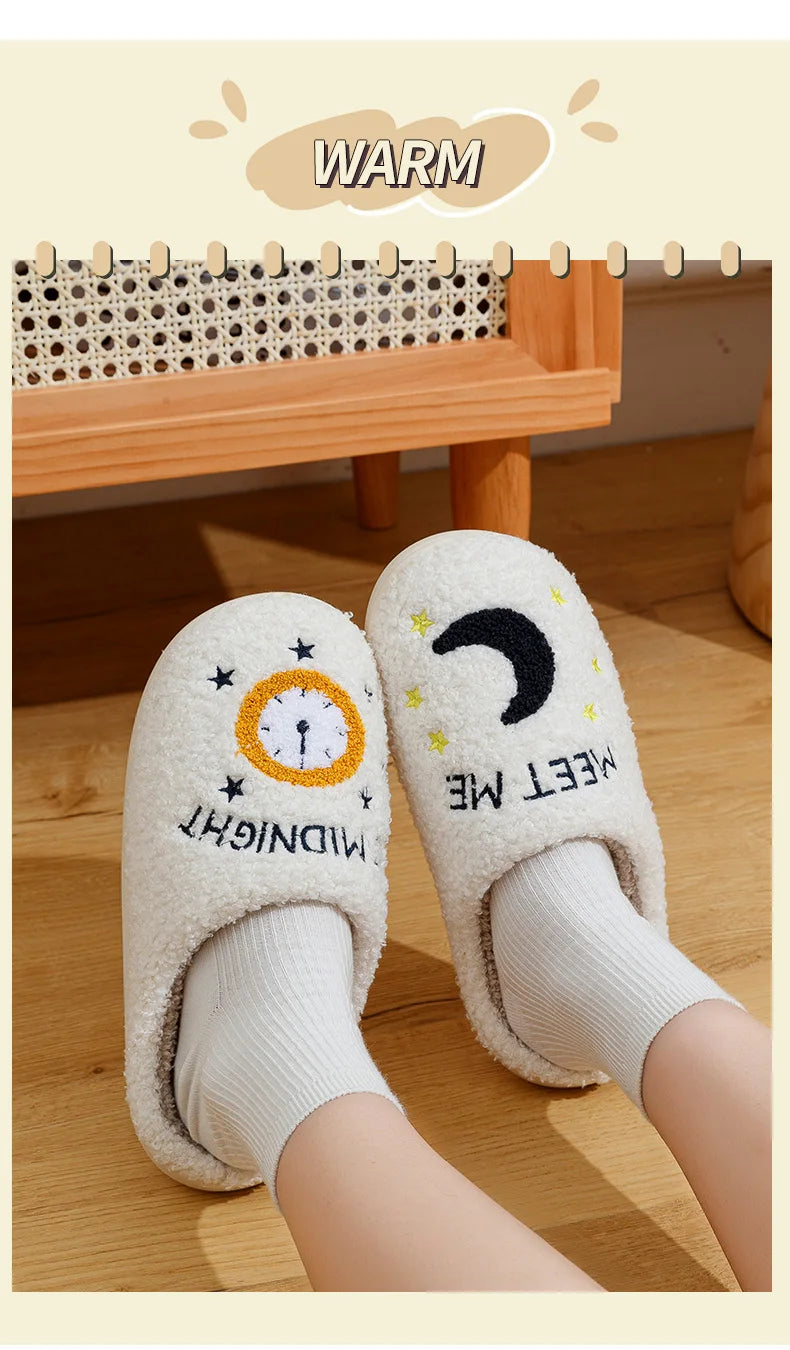 Warm Slippers  Cushion Slides Meet Me At Midnight Soft Warm Comfort Flat Cozy Fuzzy Woman House Slippers Funny Shoes