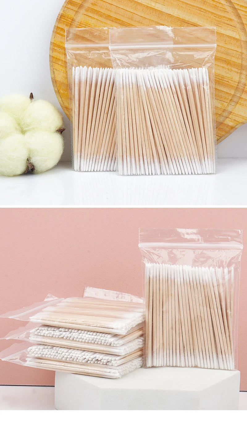 100/300pcs Double Head Cotton Swab Women Makeup Cotton Buds Tip For Medical Wood Sticks Nose Ears Cleaning Health Care Tools