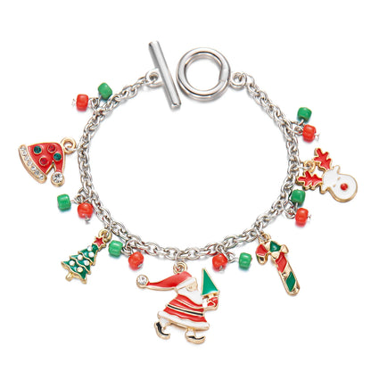 Cute Christmas Series Santa Claus Tree Elk Pendant Bracelets for Women Handmade OT Chain Thanksgiving Xmas Party Jewelry Gifts