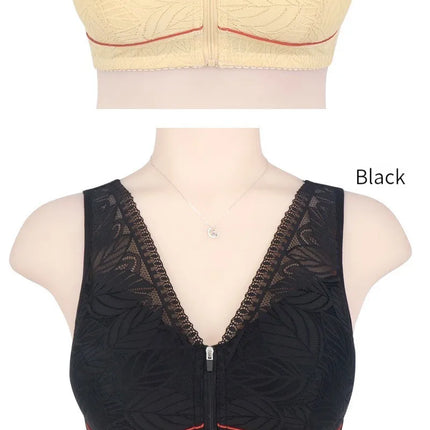 Soft cotton cups before the zipper in the elderly underwear breathable women without steel ring tank top lace large size bra
