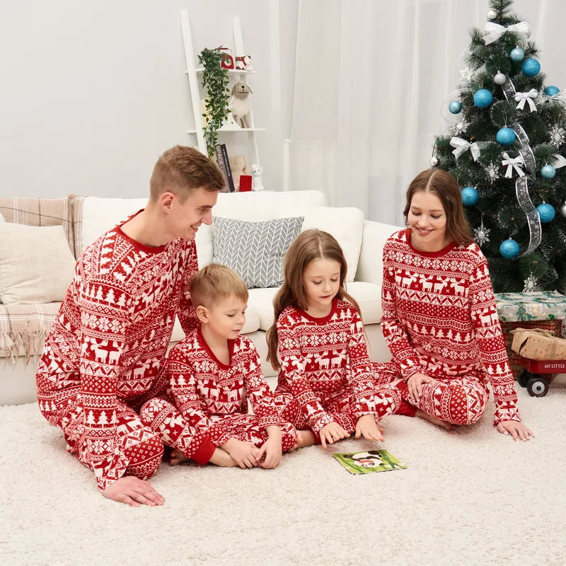 Family Christmas Pajamas 2024 Elk Print Matching Outfits Mother Daughter Look Pijama Children Pajama Set Winter Loungewear Pjs