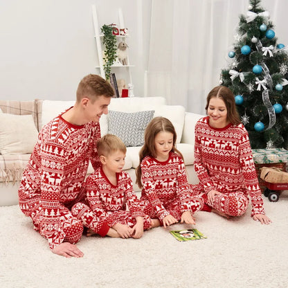 Family Christmas Pajamas 2024 Elk Print Matching Outfits Mother Daughter Look Pijama Children Pajama Set Winter Loungewear Pjs