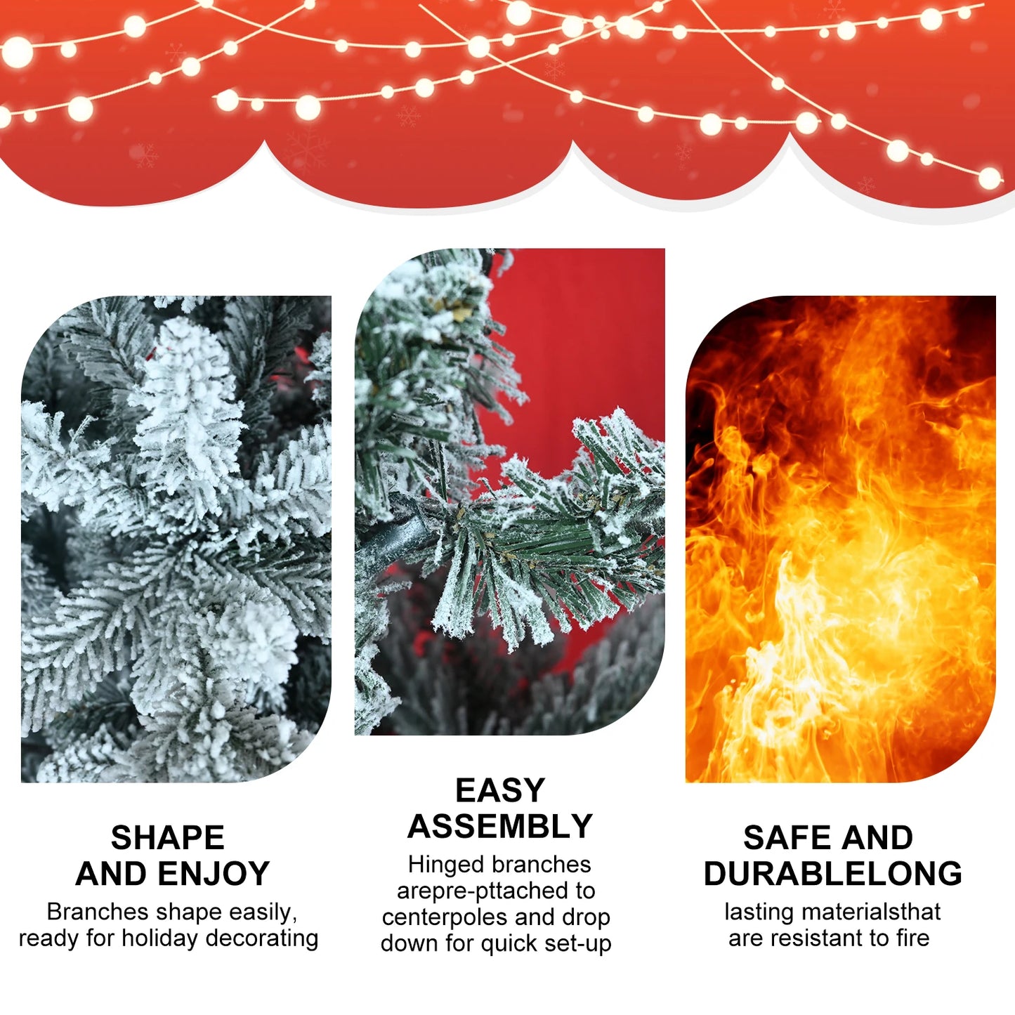 152/213cm Artificial Christmas Decoration Tree 694/1401 Branch Tips Flocked Xmas Tree Sturdy Metal Stand Auto-Spread/Close up