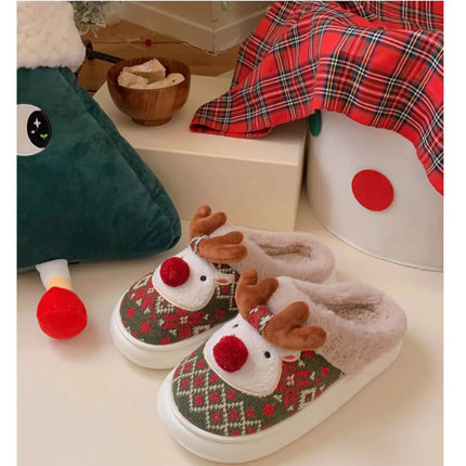 2024 New Christmas Cotton Slippers For Woman Cute Cartoon Deer Anti-slip Girls Indoor Home Floor Shoes Fashion Party Slides