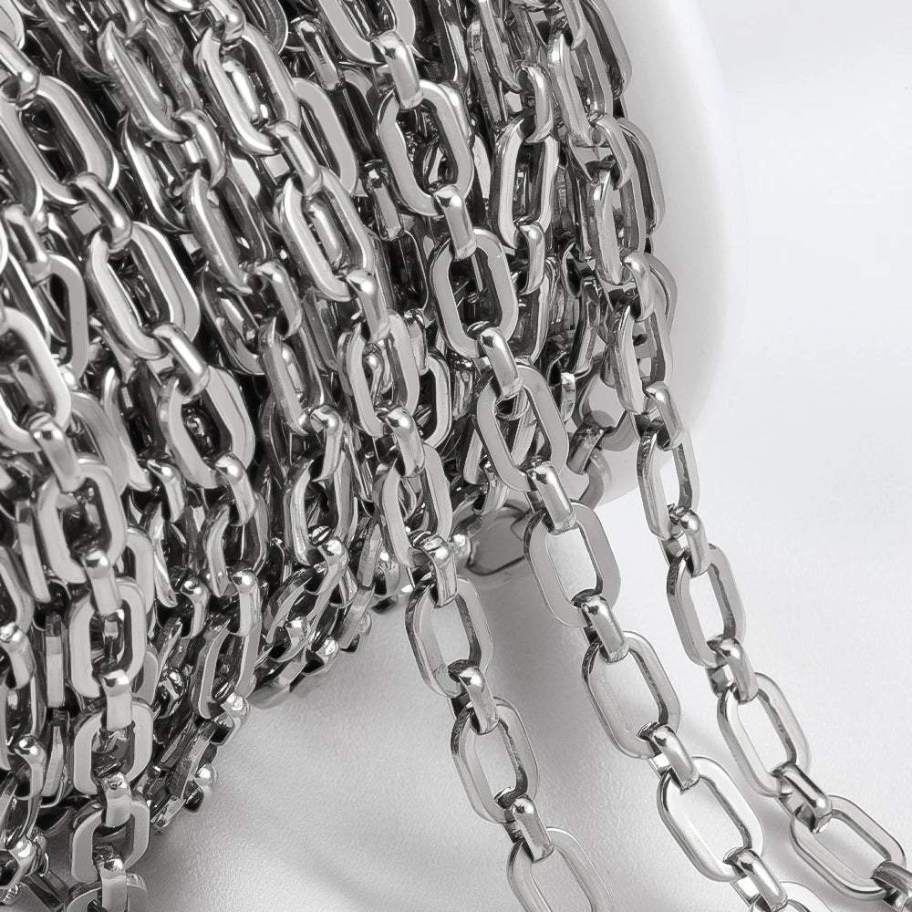 1M NO FADE Stainless Steel Square Link Chain for DIY Necklace Bracelet 6.5mm Rolo Cable Link Chains Jewelry Making Supplies Bulk