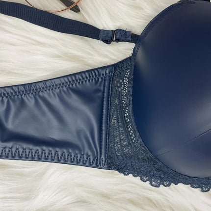 Pu leather fabric women's underwear with underwire pull-up thin mold cup sexy bra