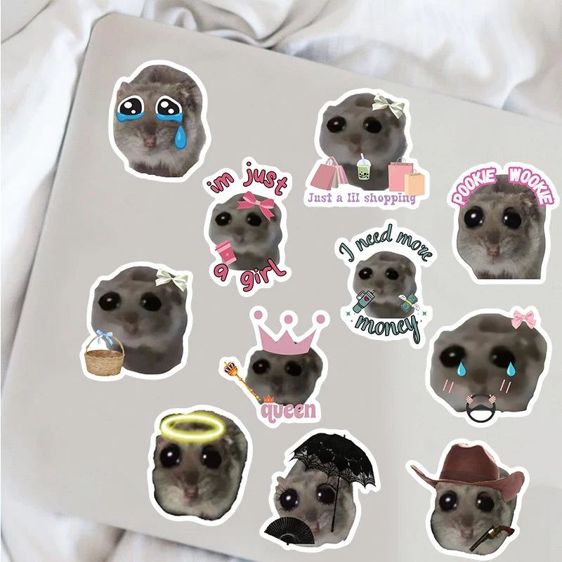56PCS Sad Hamster Meme Cute Mouse Fun Pattern Sticker Aesthetic Kawaii Decals Cute Cartoon Laptop Luggage Bicycle Diary Stickers