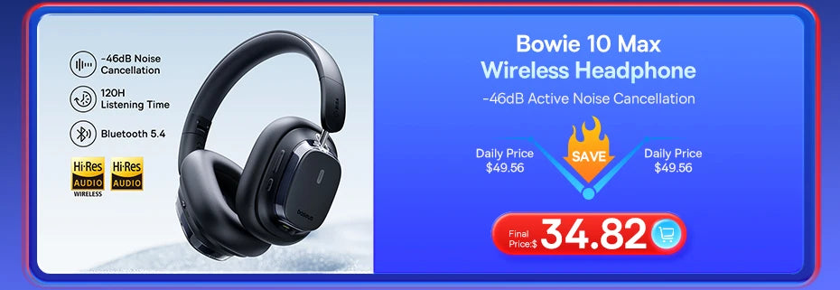 Baseus Bass 30 Max Wireless Headset Bluetooth 5.3 Over Headphones Bass-Enhancing 40mm Diaphragm Ultra Low Latency Earphones 50H