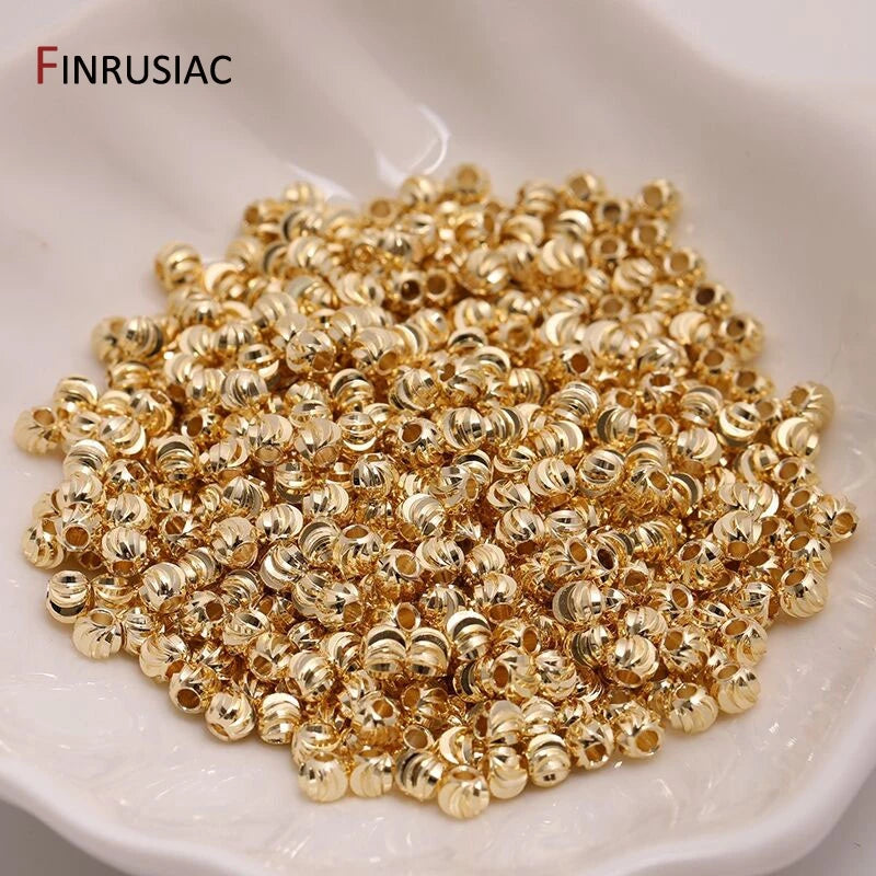 18K Gold Plated Brass Spacer Beads For Jewelry Making Materials,Separators For Beads, Striped Cut Flower Beads For Needlework