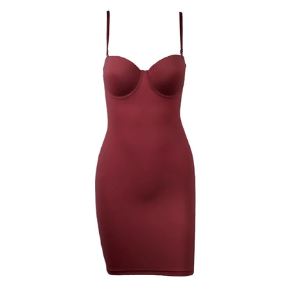 Slimming Full Length Shapewear Slips Nude Straight Tube Dress Body Shaper Women Skinny Under Dresses Underwire Cup Black
