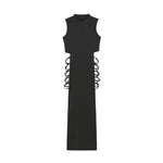 Criss Cross Cut Out Dress, Sexy Bodycon Mock Neck Sleeveless Dress, Women's Clothing