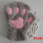 Cat Claw Gloves Winter Cute Cartoon Cat Girls Fingerless Gloves Thickened Velvet Bear Paw Half Finger Gloves