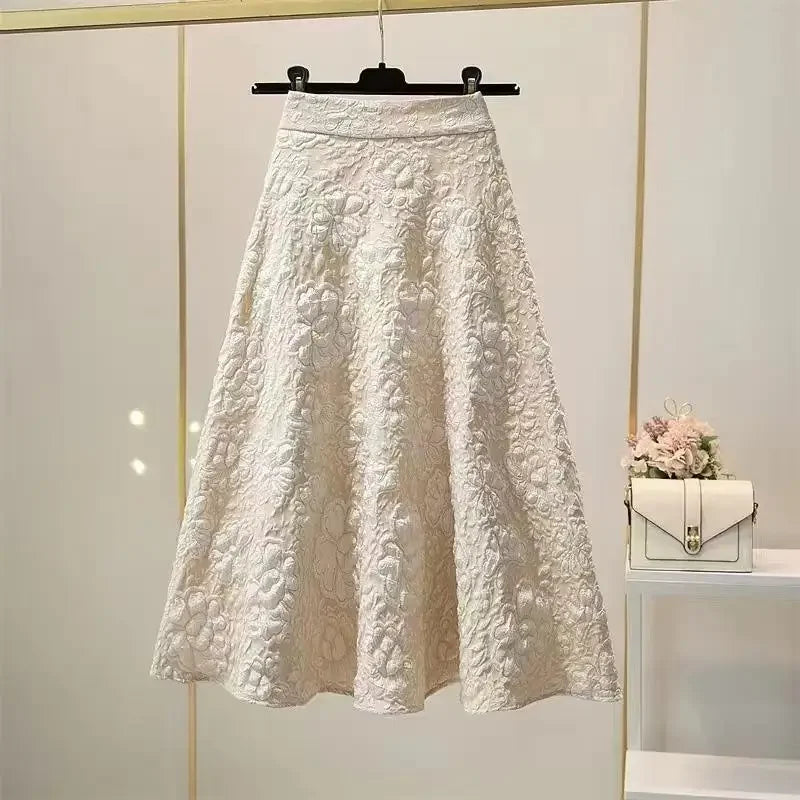 Fashionable Casual Vintage Skirt For Women High-waisted Hollow Out Ruffled Umbrella Skirt New Spring Autumn Arrival