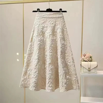 Fashionable Casual Vintage Skirt For Women High-waisted Hollow Out Ruffled Umbrella Skirt New Spring Autumn Arrival