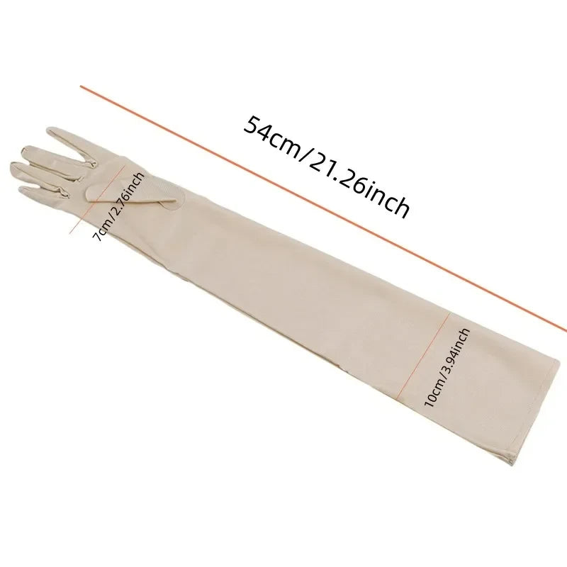 Long Satin Gloves for Women, Mittens, Monochromatic, Women's Fashion, Evening and Prom Costume, Autumn and Winter