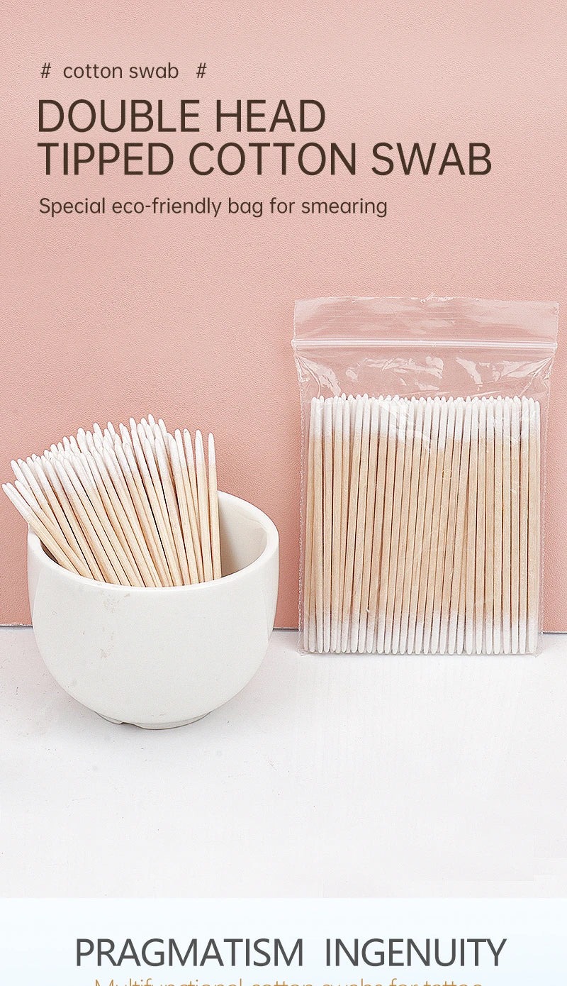 100/300pcs Double Head Cotton Swab Women Makeup Cotton Buds Tip For Medical Wood Sticks Nose Ears Cleaning Health Care Tools