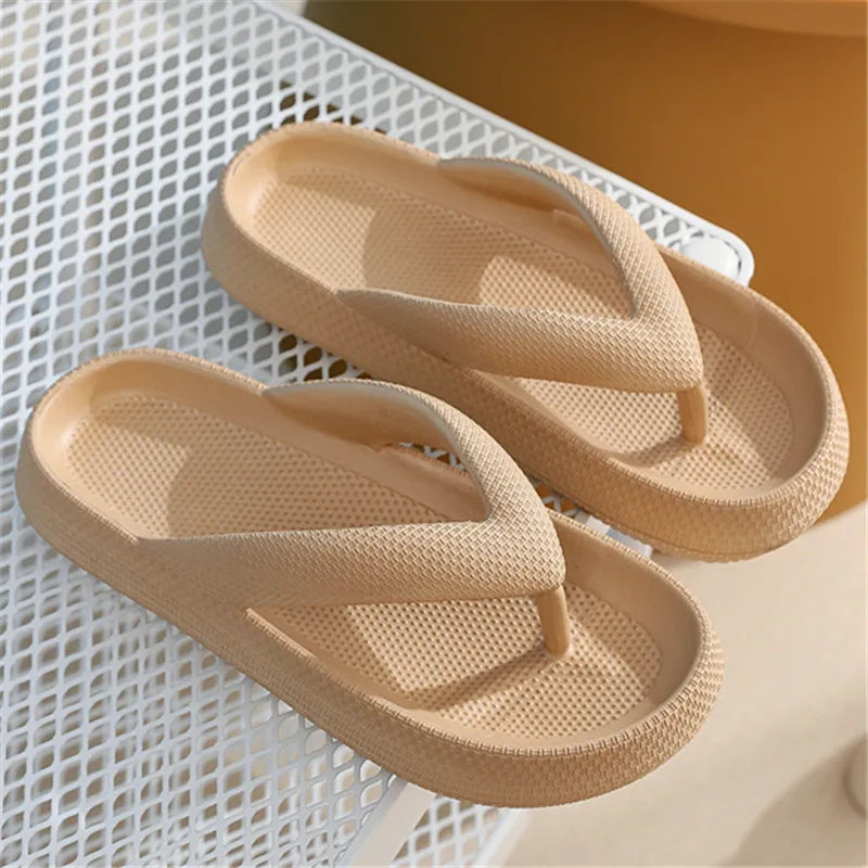 Rimocy Soft Sole EVA Women's Flip Flops 2023 Summer Beach Non-slip Cloud Slippers Women Thick Platform Clip Toe Bathroom Slides
