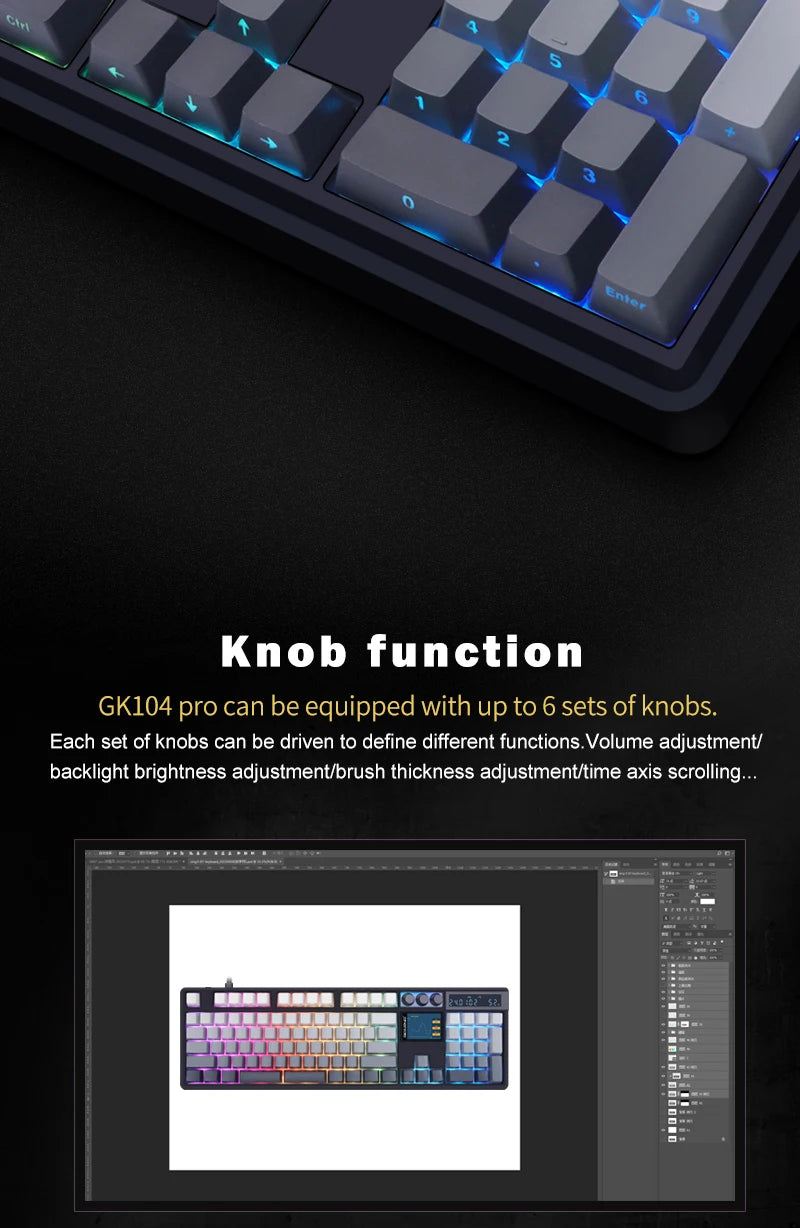 SKYLOONG GK104 Pro Full-Size 3-Mode Wireless Mechanical Keyboard with 2.0 Screen 3 Knobs Hot-Swappable Silent Switch PBT keycaps