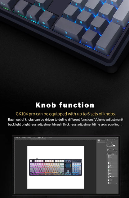 SKYLOONG GK104 Pro Full-Size 3-Mode Wireless Mechanical Keyboard with 2.0 Screen 3 Knobs Hot-Swappable Silent Switch PBT keycaps