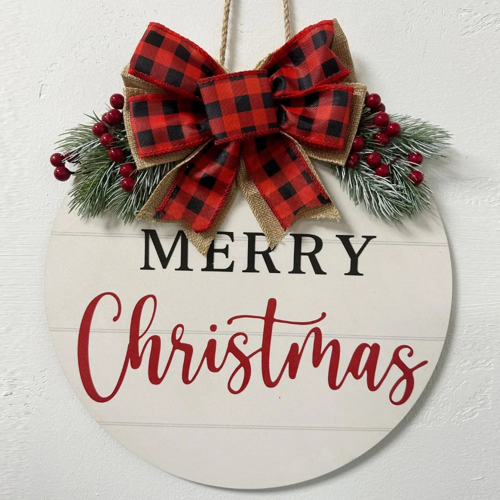 Merry Christmas Wooden Hangings Sign Christmas Wreaths Front Door Sign Festive Outdoor Home Ornament 2025 New Year Festival Prop