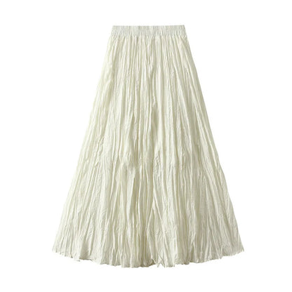 UCXQ Simple Luxury Multi Solid Colors Pleated Skirt For Women's Large Hem Folds A-line Skirts Female 2024 Spring Autumn 23A7004