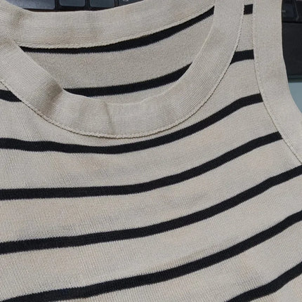 New waistcoat women wear striped wide edge temperament summer top short knit sleeveless bottom shirt