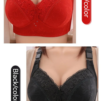 New Large Size Sexy Luxury Lace Non-steel Ring WOMEN'S Bra Push up Comfortable Four Rows of Buckle Thin Section Ladies Underwear