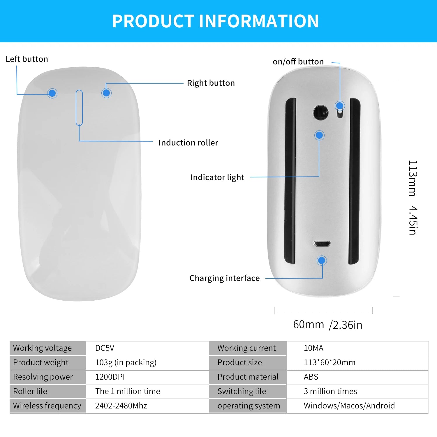 Bluetooth Wireless Mouse Rechargeable Silent Multi Arc Touch Mice Ultra-thin Magic Mouse For Laptop Ipad Mac PC Macbook