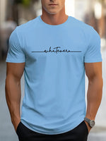 Men's Summer Casual Loose Size 100% Cotton Letter Print Round Neck Short Sleeve T-shirt Top