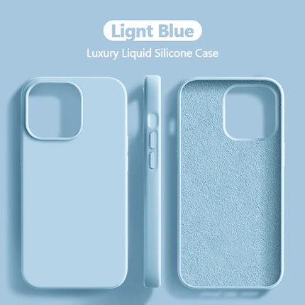 Original For iPhone 15 14 13 12 11 Pro Max Mini Case Liquid Silicone Soft Cover XR X XS 8 Plus Shockproof Protective Phone Cases
