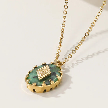 YACHAN Stainless Steel Chains Necklace for Women Turquoise Natural Stone Pendant 18K Gold Plated Necklaces Trendy Jewelry Gift