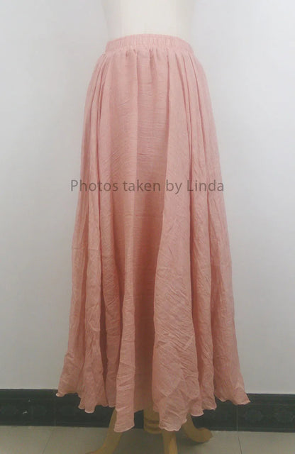 Women's Elegant High Waist Linen Maxi Skirt 2023 Summer Ladies Casual Elastic Waist 2 Layers Skirts saia feminina 20 Colors SK53