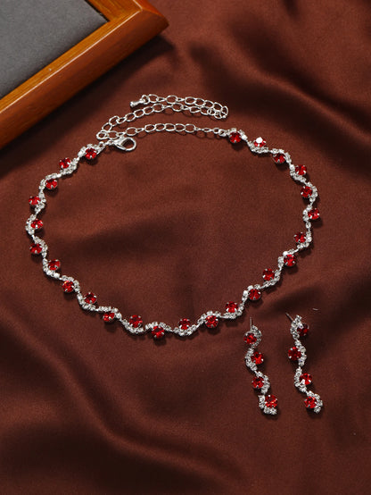 3 PCS Hot Selling Autumn and Winter Exquisite Colorful Rhinestone Necklace Earring Set Simple and Versatile Collar Chain Neckcha