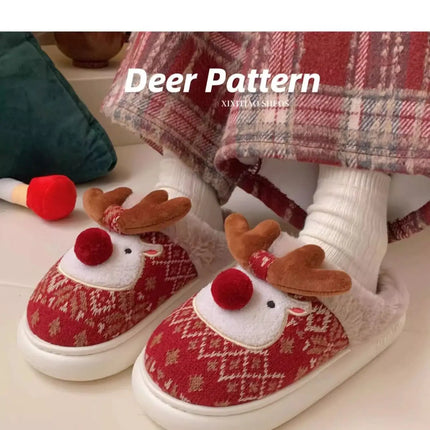 2024 New Christmas Cotton Slippers For Woman Cute Cartoon Deer Anti-slip Girls Indoor Home Floor Shoes Fashion Party Slides