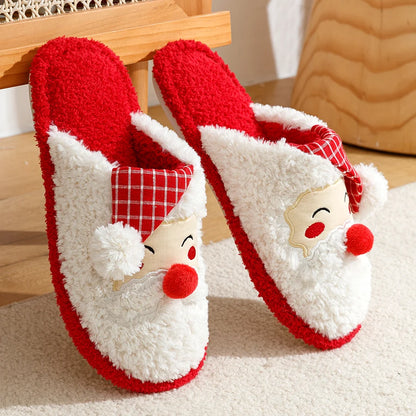 Winter Christmas Cute Santa Claus Women's Slippers Indoor Warm Soft Sole Bedroom Leisure Fluffy Plush Homeshoes for Gift