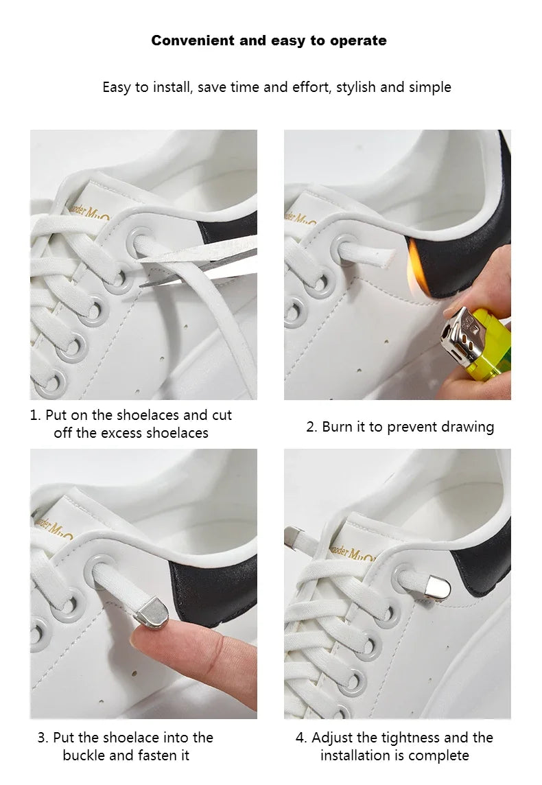 Flat Elastic Shoe Laces Sneakers No Tie Shoelaces for Shoes Tennis Quick Shoelace Clips Without Ties Shoe Accessories Kids Adult