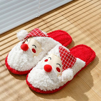 Winter Christmas Cute Santa Claus Women's Slippers Indoor Warm Soft Sole Bedroom Leisure Fluffy Plush Homeshoes for Gift