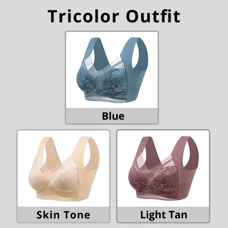3Pcs Lace Traceless Ice Silk Bra No Steel Ring Fixation Integrated Gathering And Preventing Sagging Bra