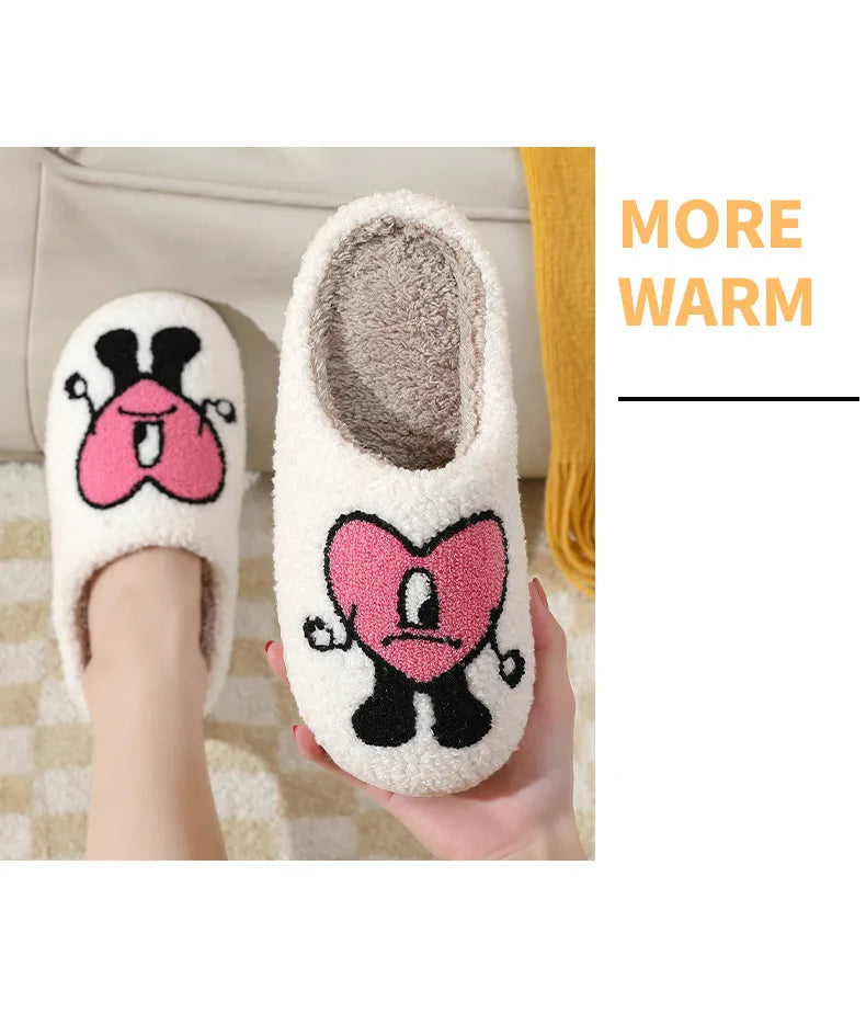 Winter Home Warm Women Slippers House Girl Fur Cute Bad Bunny Love Cushion Slides Bedroom Ladies Cotton Female Plush Shoes