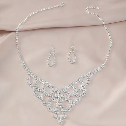 3pcs Women's Jewelry Set Creative Fashion Sparkling Necklace with rhinestones Earring Set Wedding Dress Accessories Bridal Jewe