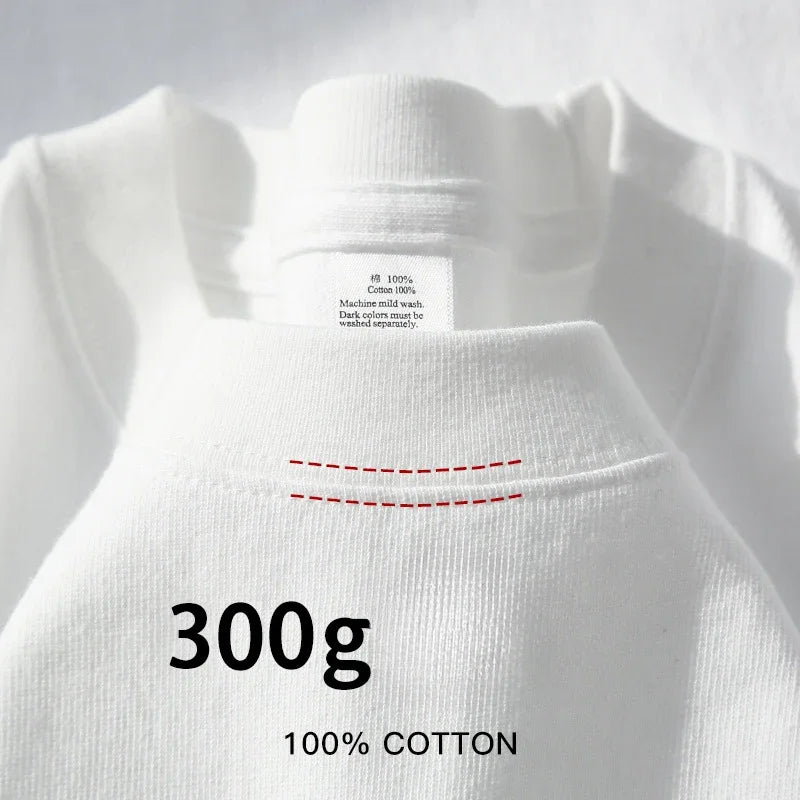 300g Cotton T Shirts Men Short Sleeved Heavyweight  Summer Round Neck Loose Breathable Shirt for Men Women Basic Tee