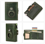 Anti-scan Magnet Credit Card Holder Wallet Genuine Leather Automatic Pop Out Aluminum Smart Wallets Luxury AirTag Purse Set