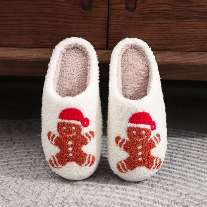 Christmas Slippers Female Home Fluffy Flip flops Winter Women Girls Indoor Cute Deer Gingerbread Man Warm House Plush Shoes