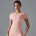 Women Running Sports T Shirt Summer Short Sleeve Round Neck Breathable Stretchy GYM Yoga Slim Fitness Active Top Tee