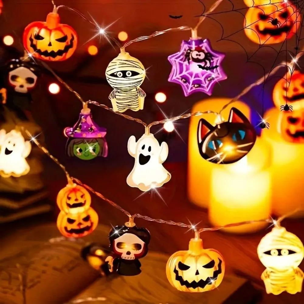 1pcs Halloween LED String Lights Ghost Witch Cat Pumpkin Spider Web Hanging Lamp for Home Halloween Party Decoration Props 2025