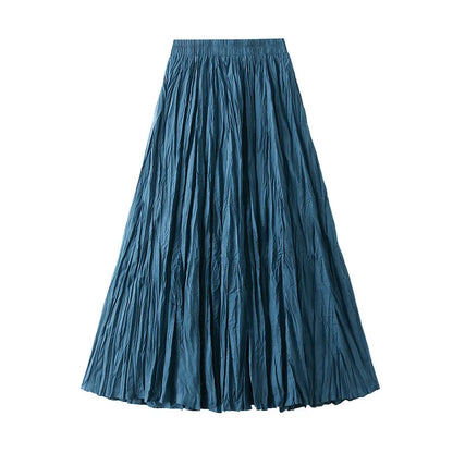 UCXQ Simple Luxury Multi Solid Colors Pleated Skirt For Women's Large Hem Folds A-line Skirts Female 2024 Spring Autumn 23A7004