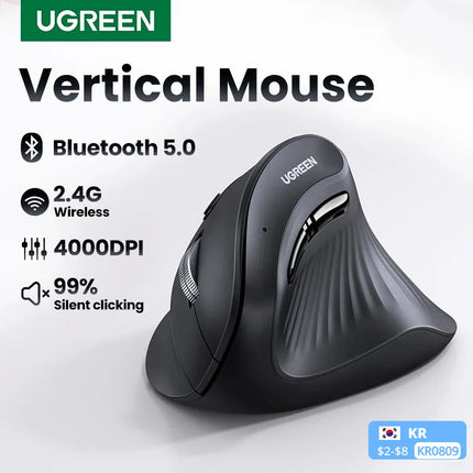 UGREEN Vertical Mouse Wireless Bluetooth5.0 2.4G Ergonomic 4000DPI 6 Mute Buttons for MacBook Tablet Laptops Computer PC Mice
