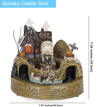 Halloween Holiday Village Train Decor with LED Lights Music Spooky Ghost & Skeleton Figurines, Festive Haunted House Decoration