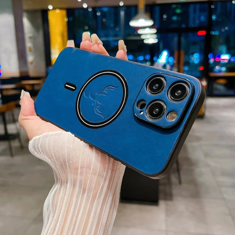 Luxury PU Deer Leather Case For iPhone 16 Pro Max 15 14 13 12 11 Pro Max 15Pro 14Pro 13Pro For Magsafe Wireless Charge Back Case