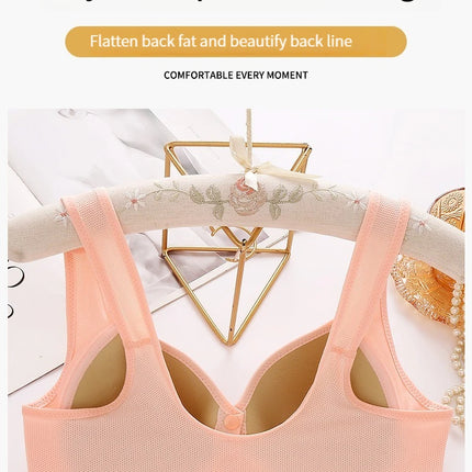 New Large Size Front Closure Mom Back Underwear Thin Section Comfortable Breathable Push Up Bra Glossy Lingerie For Women Sütyen